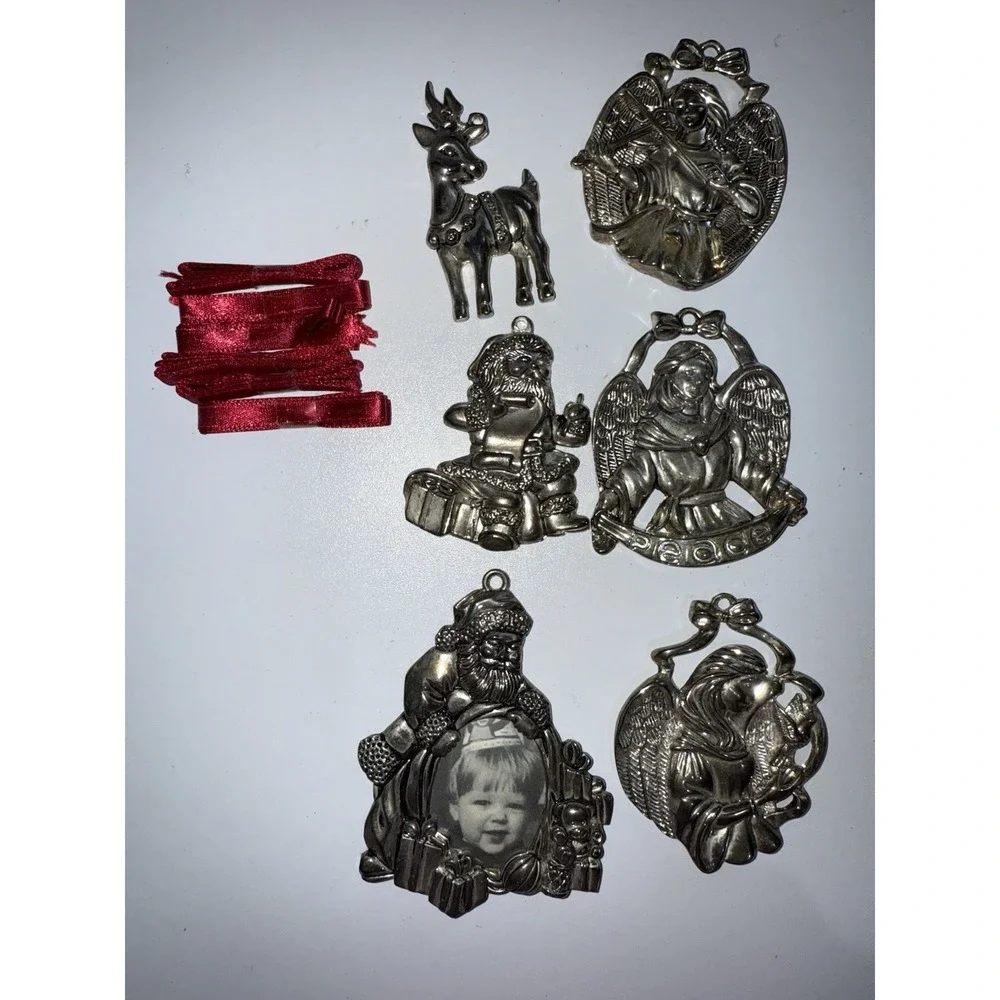 Christmas Gorham Silver Plated Ornaments Set 0f 8 Angel Santa Reindeer T